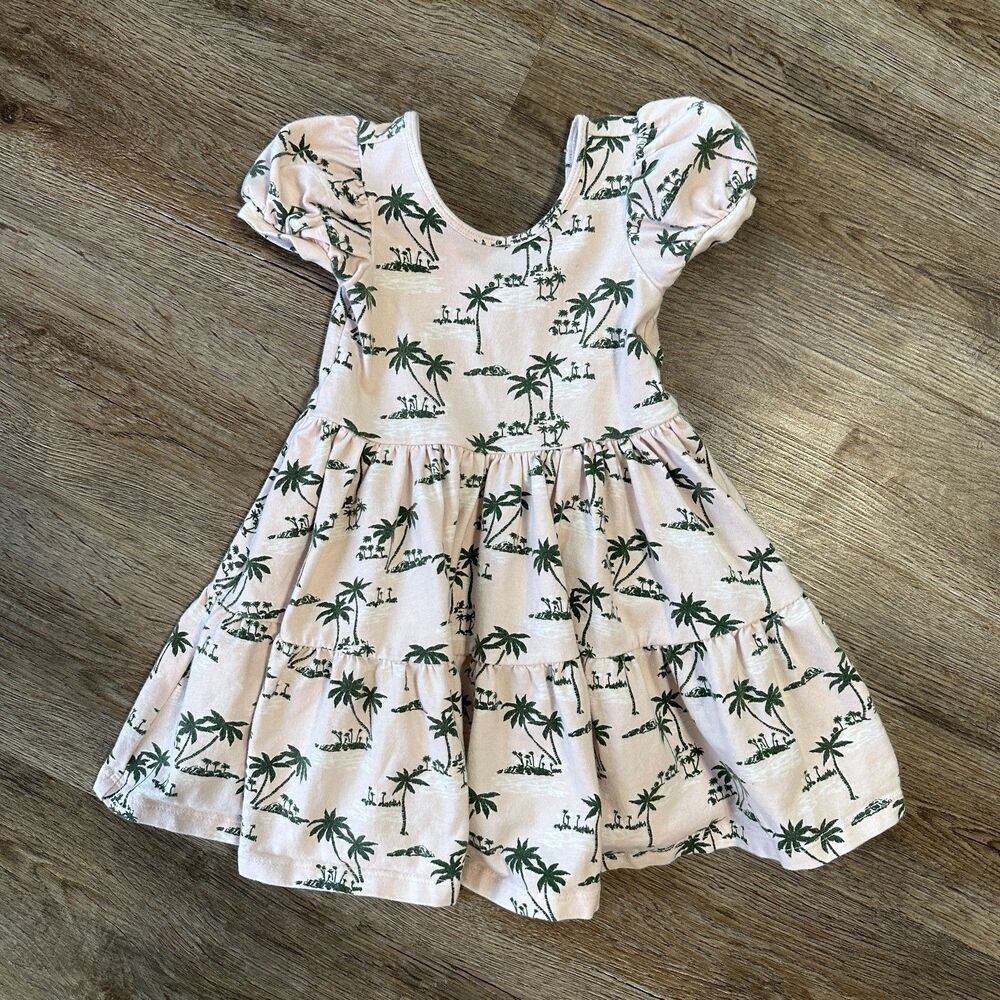 Janie and Jack Everyday Puff Sleeve Dress Girls 12-18 Months Muave Chalk Palm